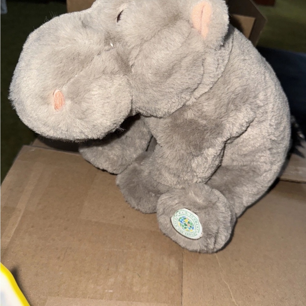 FAO Schwarz Gray Plush Sustainable Hippo Toy NWOT